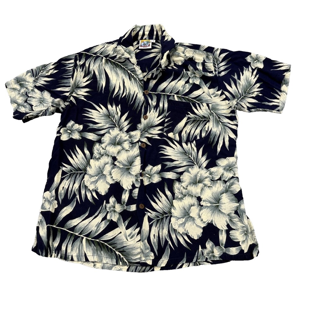 Jamaican Wear Mens Shirt Size Medium Button Down‎ Blue Floral Beachy Relaxed